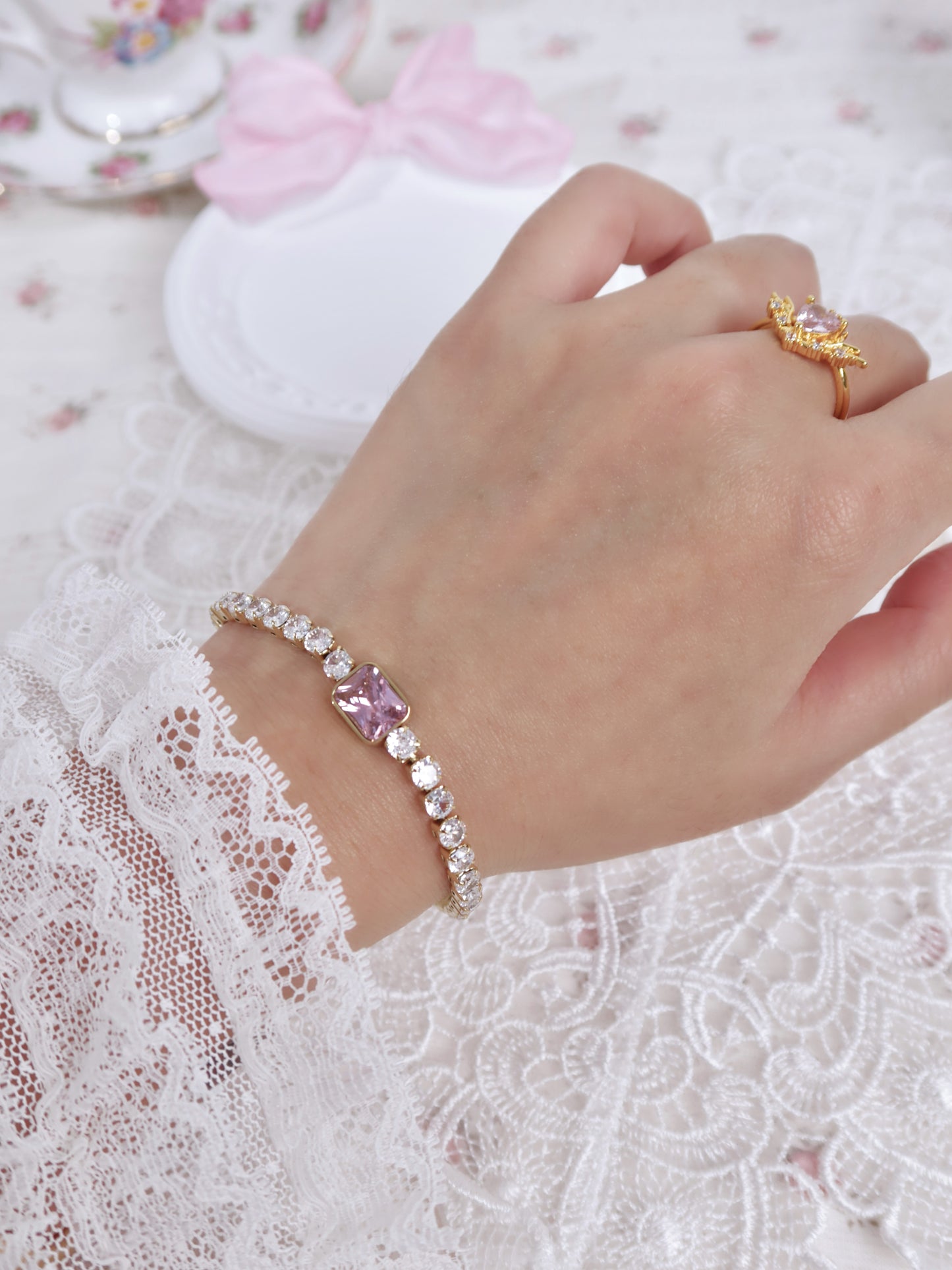 Pink Crystal Tennis Bracelet