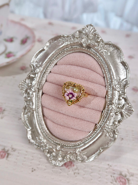Vintage Heart Floral Pearl Gold Ring