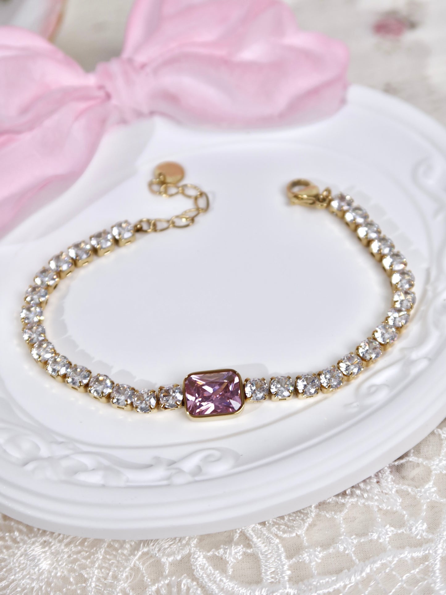 Pink Crystal Tennis Bracelet
