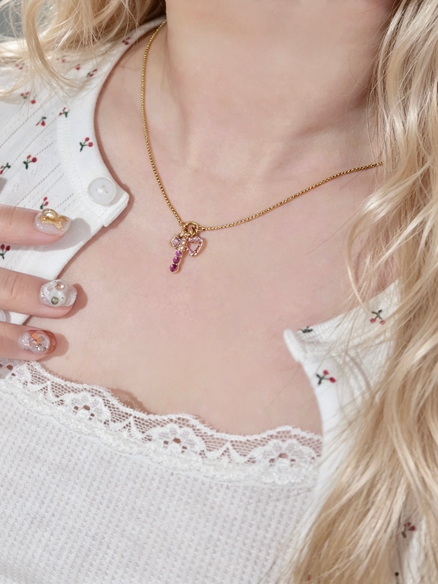 Pink Crystal Heart Necklace