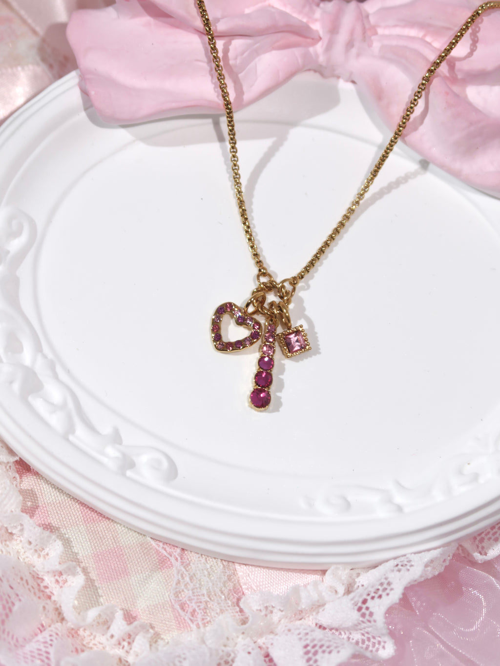 Pink Crystal Heart Necklace