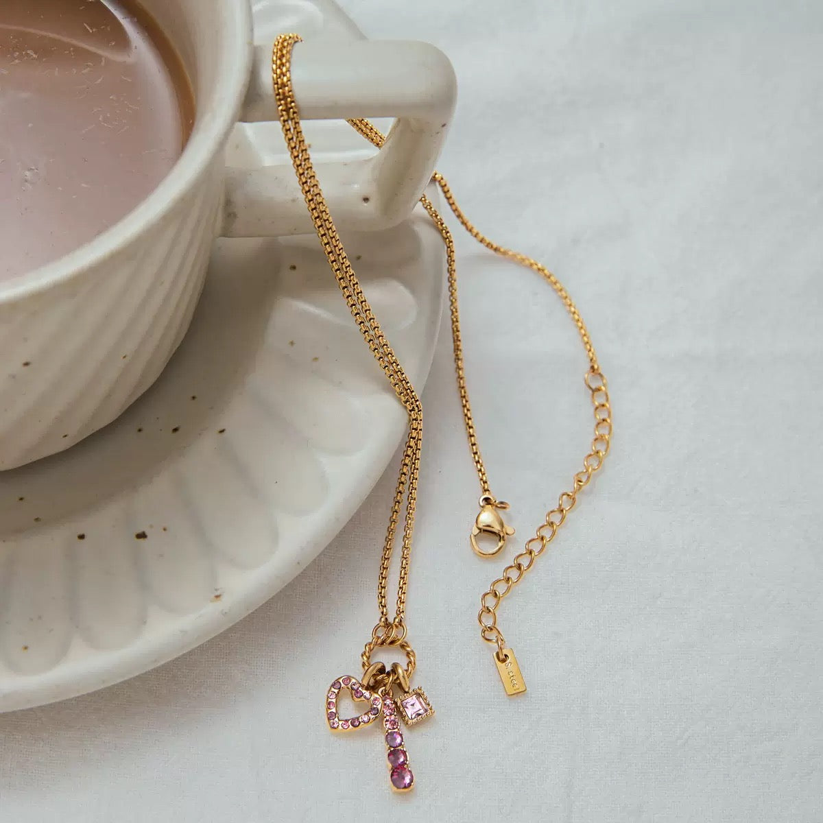 Pink Crystal Sweetheart Necklace
