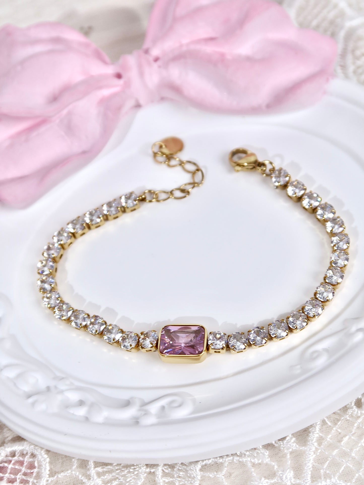 Pink Crystal Tennis Bracelet