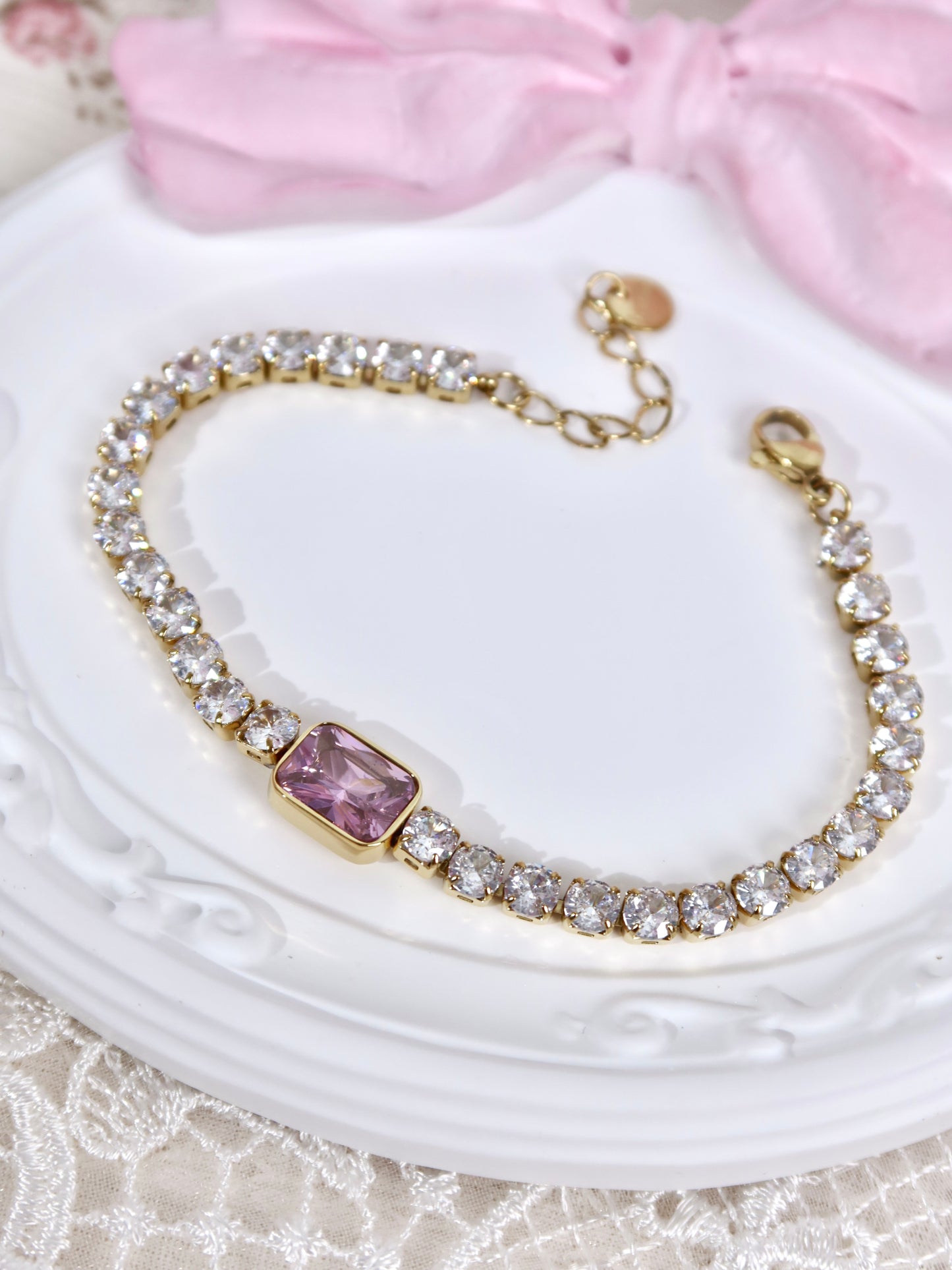 Pink Crystal Tennis Bracelet