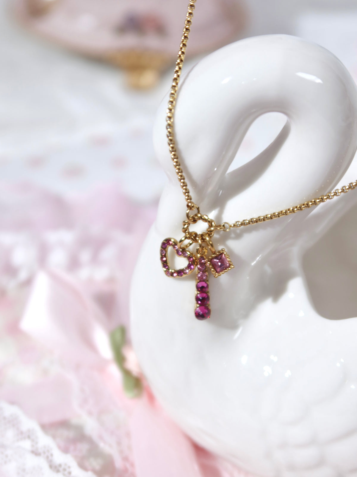 Pink Crystal Heart Necklace